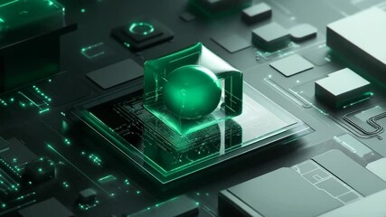 Innovative green technology abstract concept with glowing circuits and cube shape - Powered by Adobe