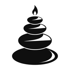 Black and white stacked stones with candle icon