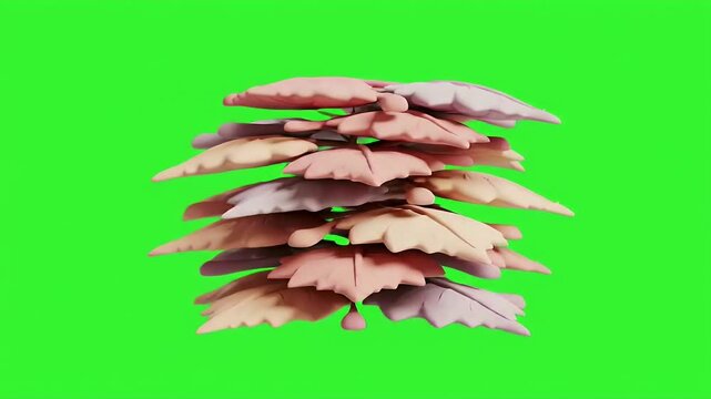 3D Render of a Cartoon Style Pink Leaf Tree with Green Screen Background Animation