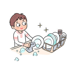 child doing the dishes