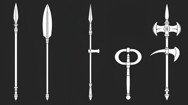 Set of simple monochrome images of spears and halberds.