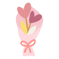 Vector Illustration of Two Pink Love Bouquets in Crayon Style for Valentine's Day