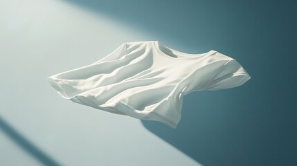 A folded T-shirt floating and casting soft shadow