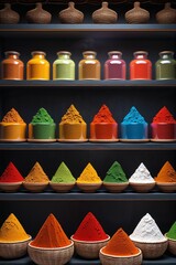 spice market shelves with colorful powders and woven baskets background background wallpaper for card invitation or phone