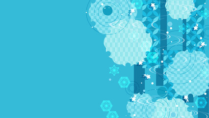 水色が涼しい、夏の、金魚の和風背景