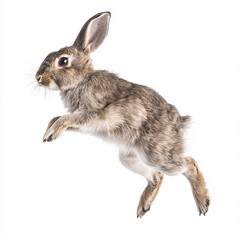 Obraz premium Captivating Wildlife Photography. Furry Brown Rabbit Leaping Through a Forest Meadow - Discover the Playful Nature of Adorable Hares and Domestic Rabbits