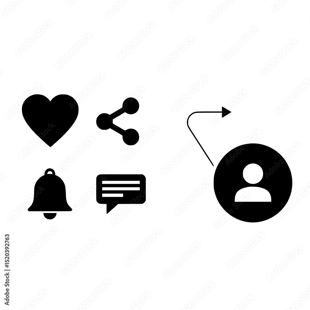 Poster social media like share notification comment profile user interface vector design element graphic ic