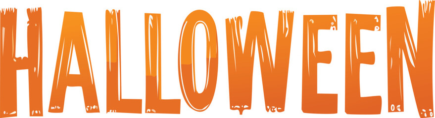 A festive 'Halloween' typography design with a playful and spooky style. The word 'Halloween' is written in a large, orange, cursive font