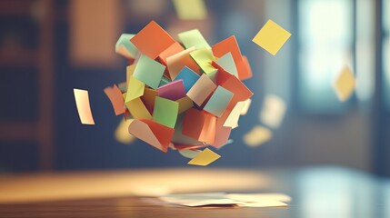 A pack of sticky notes floating like a cube