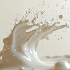 Milk Splash. Elegant Close-Up of Swirled Liquid and Droplets in Minimalistic Dairy Artistry Background