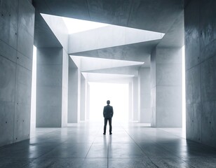 Fototapeta premium Man in suit in modern concrete hallway