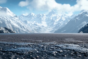 Stunning Snowy Mountain Landscape with Tranquil Lake Reflection. A Breathtaking Winter Adventure