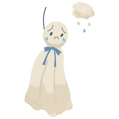 絵本タッチでかわいい泣いてるてるてる坊主のイラスト