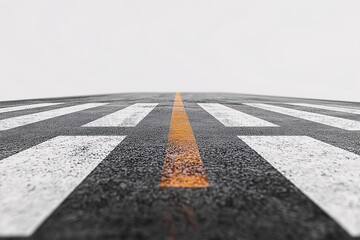 Urban Asphalt Road with Striped Pavement in Winter - Empty Highway Foreground and Minimalist Perspective in Rural Landscape Photography