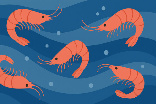 Shrimp swimming in the sea. AI