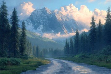 Breathtaking Mountain Landscape at Sunset. A Scenic Viewpoint of Nature's Majestic Beauty