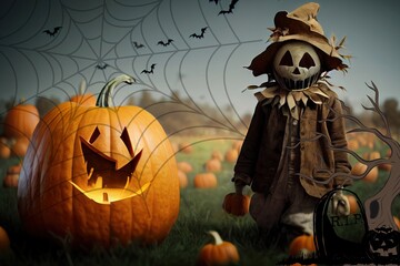 scary monster halloween partu with pumkin head