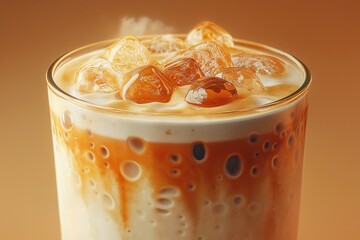 Indulgent Iced Coffee with Creamy Caramel Layers - Refreshing Summer Drink Photography