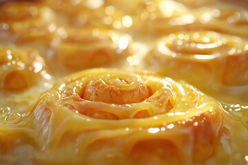 Delicious Cinnamon Rolls. Close-Up of Freshly Baked Pastry with Frosting and Sugary Glaze - Mouthwatering Gourmet Dessert and Brunch Indulgence from Traditional Family Recipe