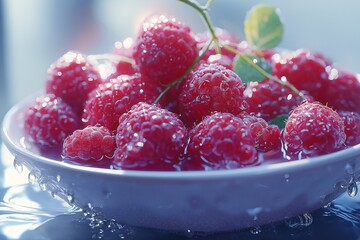 Fresh Organic Raspberries. Delicious, Nutritious Summer Fruit for Healthy Eating and Vibrant Food Photography