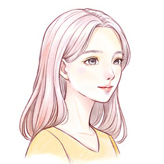 Young Woman with Long Pink Hair, Profile Portrait Illustration