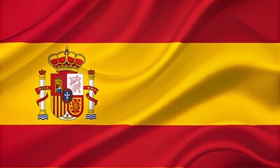 Fototapeta premium High Resolution Spanish Flag Image Realistic Waving Texture and Detailed Coat of Arms