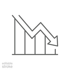 Obraz premium Editable Stroke Outline Icon for Economic Recession and Revenue Fall Financial Performance Chart with Downward Arrow Symbol