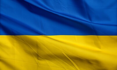 Ukrainian National Flag Close up of Waving Blue and Yellow Fabric Texture