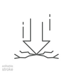 Line Art Icon of Arrow Hitting Ground Causing Cracks Weight Pressure and Negative Effect Outline Editable Stroke