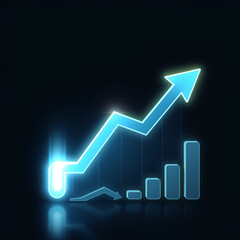 A stylized graphical chart showing exponential growth with arrows and glowing indicators.