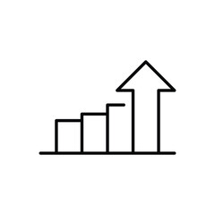 Upward Trend Bar Chart with Arrow Outline Vector Line Icon for Business Growth Performance and Analysis