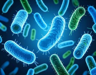 Microscopic bacteria, vibrant colors