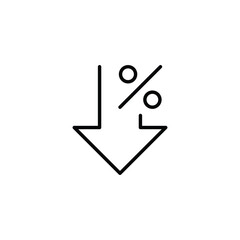 Arrow Down Line Icon with Percent Sign Showing Price Cut Interest Rate Drop or Negative Growth Trend