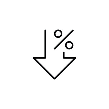 Arrow Down Line Icon with Percent Sign Showing Price Cut Interest Rate Drop or Negative Growth Trend