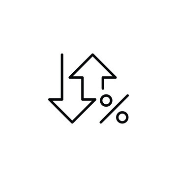Outline Vector Icon of Bidirectional Arrows and Percent Sign Representing Financial Variability or Mixed Trend