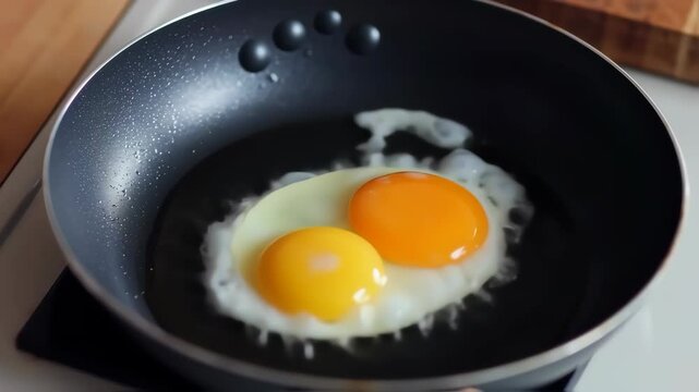 Fried sunny side up on the pan video footage of cooking