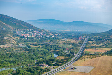 Top view of city and mountains in Georgia
