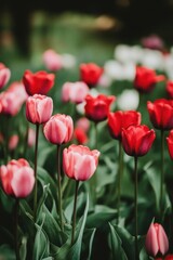 Fototapeta premium Capture Spring, Tulips Blooming in Garden with Vibrant Color of Nature's Beauty.
