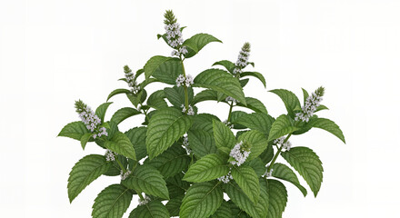 Nettle isolated on a white background. Save work path. Juicy nettle blooms beautifully. Lamium album, commonly called white nettle or white dead-nettle, deadnettle Isolated