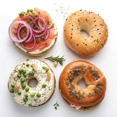 Gourmet Bagels with Smoked Salmon Peas and Cream Cheese Toppings