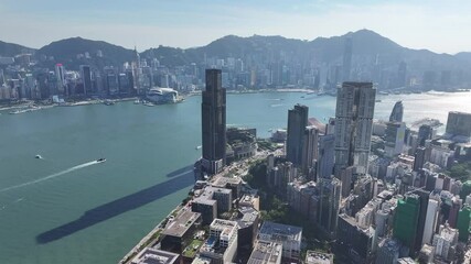 Skyview of East Tsim Sha Tsui in Kowloon Hong Kong, a major commercial financial hub facing Victoria Harbour, near Hung Hom, with excellent transport and renowned educational institutions