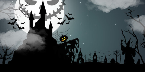 halloween background with bats and moon