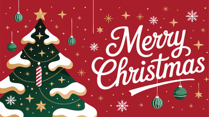 Merry Christmas typography with festive ornaments and candy cane.