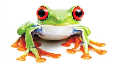 Fototapeta premium Adorable Red-Eyed Tree Frog on White Background