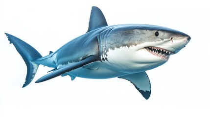 Fototapeta premium Great White Shark, Isolated, Underwater, Powerful Predator, Stock Photo