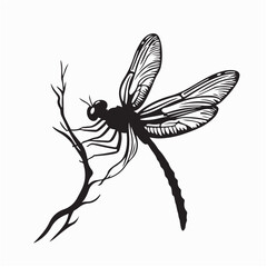 Dragonfly Perched On A Tree Branch Image Vector on white background.
