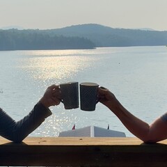 Cheers to morning coffee with a great morning view of the lake