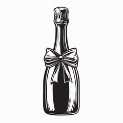 Champagne Bottle Bow Image Vector. Black and white Champagne Bottle Bow Image Vector.