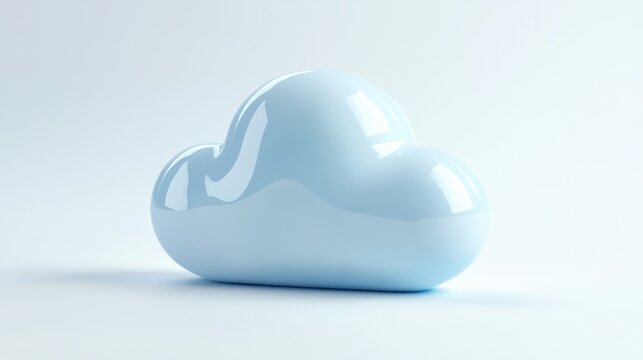 A light-blue, glossy, 3D cloud rendering on a white background, subtly reflecting light
