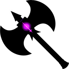 Naklejka premium Stylized Black Axe with Glowing Purple Orb and Star Detail